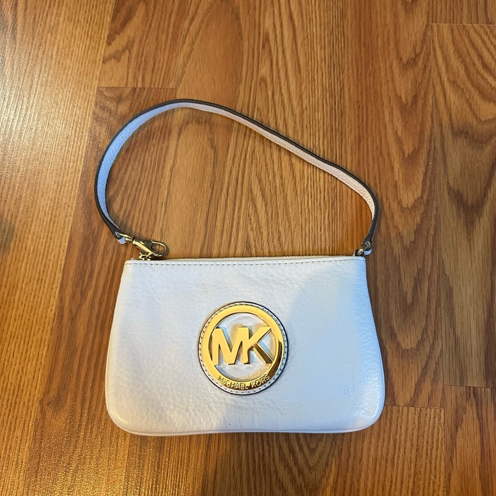 Michael Kors Cream Wristlet with Gold Logo